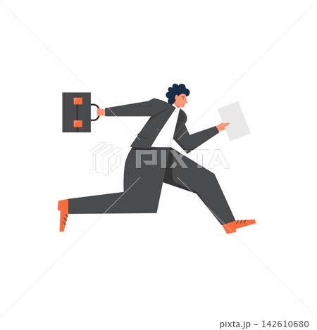 Businessman running to work, vector flat style design illustration 142610680