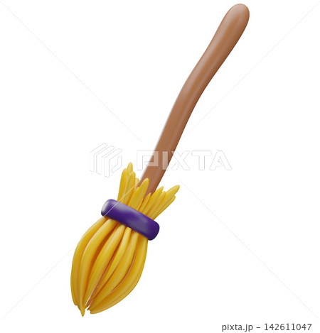 The witch's broom 3D vector icon, Halloween magic wooden broom, cartoon fairytale broomstick on which a witch flies The witch's broom 3D vector icon, Halloween magic wooden broom, cartoon fairytale broomstick on which a witch flies 142611047