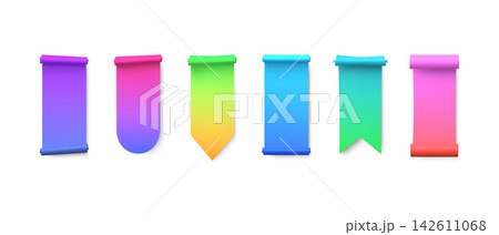 Colorful 3D ribbon banner element set with scroll shapes 142611068
