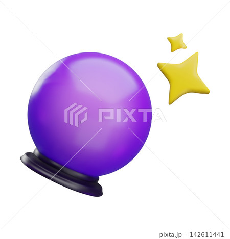 Magic crystal ball vector 3D icon, occult spiritual ritual accessory, cartoon ancient witchcraft divination, Halloween 142611441