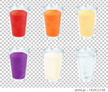 Watercolor paintings of six drinks in glasses Watercolor paintings of six drinks in glasses 142612198