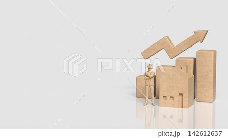 Construction Worker with House and Rising Property Growth Chart 3d render. 142612637