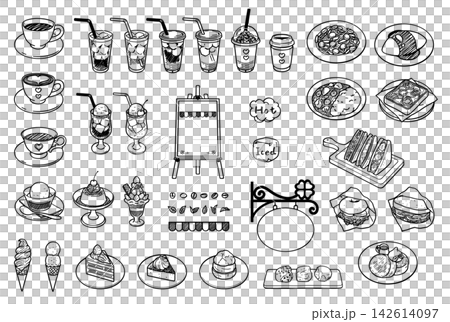 Black and white line art icons that could be used in a cafe 142614097