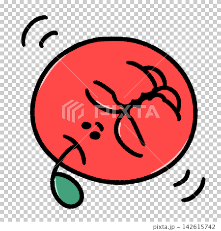 ころころ転がるゆるかわいいりんごのキャラクターイラスト ころころ転がるゆるかわいいりんごのキャラクターイラスト 142615742