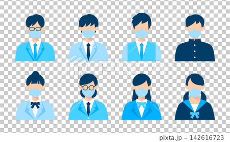 マスクをした学生のシンプルアイコンセット 142616723