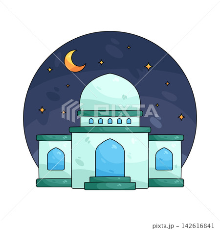 Illustration of mosque at night Illustration of mosque at night 142616841