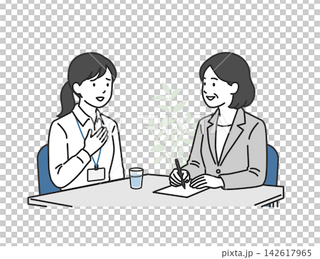 An illustration of a female employee consulting with a counselor at the company's internal consultation desk about customer harassment and other problems. An illustration of a female employee consulting with a counselor at the company's internal consultation desk about customer harassment and other problems. 142617965