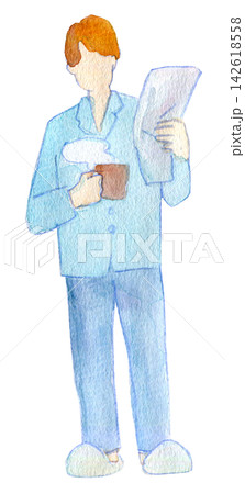 水彩イラスト 手描きイラスト 人物イラスト 新聞を読む男性 水彩イラスト 手描きイラスト 人物イラスト 新聞を読む男性 142618558