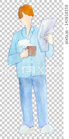 水彩イラスト 手描きイラスト 人物イラスト 新聞を読む男性 水彩イラスト 手描きイラスト 人物イラスト 新聞を読む男性 142618558