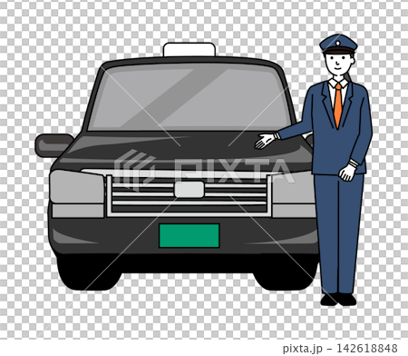 一位年輕的女司機站在計程車前面。 一位年輕的女司機站在計程車前面。 142618848