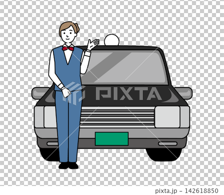 A young female driver standing in front of the taxi A young female driver standing in front of the taxi 142618850