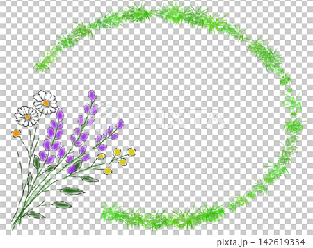 Delicate wildflowers and a green oval frame Delicate wildflowers and a green oval frame 142619334