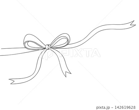 Decorative gift ribbon bow, continuous line drawing, isolated on white background Decorative gift ribbon bow, continuous line drawing, isolated on white background 142619628