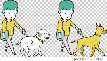 一位女士牽著一隻大型犬(老年犬/杜賓犬,大型犬種)的插圖 一位女士牽著一隻大型犬(老年犬/杜賓犬,大型犬種)的插圖 142619978