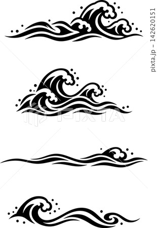 和風の切り絵風　波のイラストセット 142620151