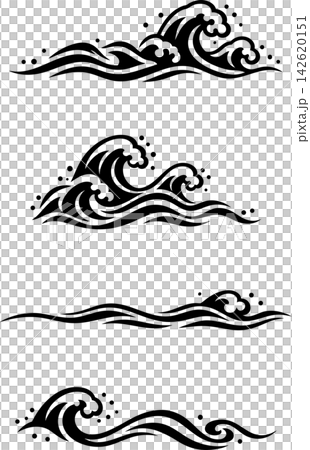 和風の切り絵風　波のイラストセット 142620151