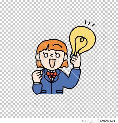 電球を持ち閃いている女子学生のイラスト 電球を持ち閃いている女子学生のイラスト 142620484