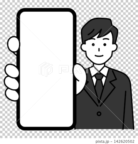 A man in a black suit making his smartphone screen appear larger. A man in a black suit making his smartphone screen appear larger. 142620502