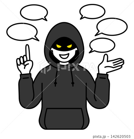 ペラペラ話すフードを被った不審者 ペラペラ話すフードを被った不審者 142620503