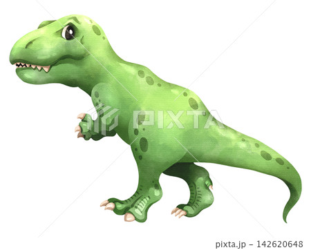 Watercolor Tyrannosaurus rex dinosaur isolated PNG illustration, featuring a cute hand-drawn green t-rex prehistoric predator character on a transparent background. Watercolor Tyrannosaurus rex dinosaur isolated PNG illustration, featuring a cute hand-drawn green t-rex prehistoric predator character on a transparent background. 142620648