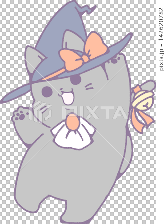 一幅可愛的萬聖節插畫,畫的是一隻戴著女巫帽的黑貓在揮手。 一幅可愛的萬聖節插畫,畫的是一隻戴著女巫帽的黑貓在揮手。 142620782