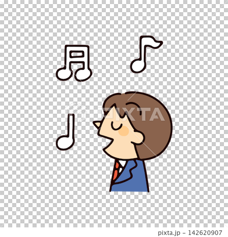一幅描繪男學生唱歌的插圖,附有音符。 一幅描繪男學生唱歌的插圖,附有音符。 142620907