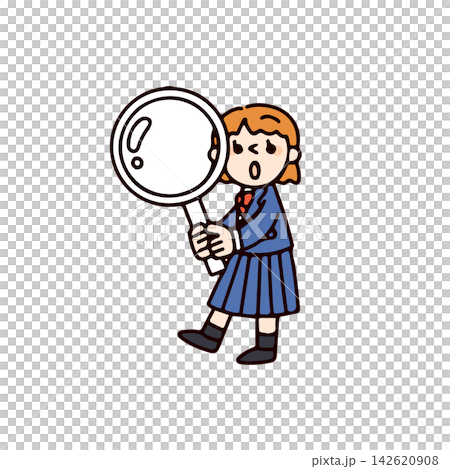 女學生手持放大鏡的插圖。 女學生手持放大鏡的插圖。 142620908