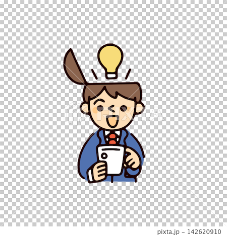 頭が開いて電球が出ている笑顔でスマホを操作している男子学生のイラスト 頭が開いて電球が出ている笑顔でスマホを操作している男子学生のイラスト 142620910