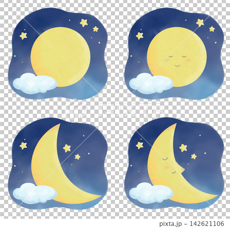 夜空と月 セット 水彩風 夜空と月 セット 水彩風 142621106