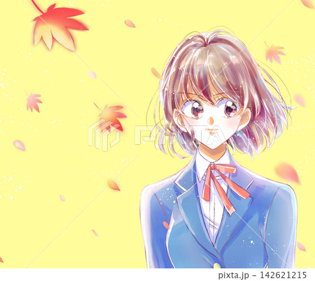 女子学生　バストアップ　強気　紅葉 142621215