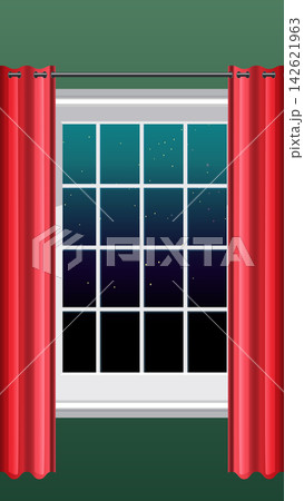 Vector Illustration of a Window with Red Curtains and Starry Night Sky Vector Illustration of a Window with Red Curtains and Starry Night Sky 142621963