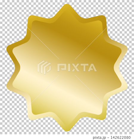 Gold rounded-corner jagged circular frame material, blank gold badge/sale sticker vector for adding text. 142622080