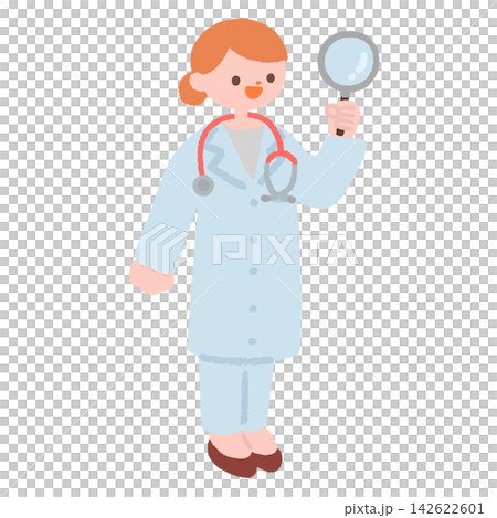 一幅女醫生用放大鏡檢查某物的插圖。 一幅女醫生用放大鏡檢查某物的插圖。 142622601