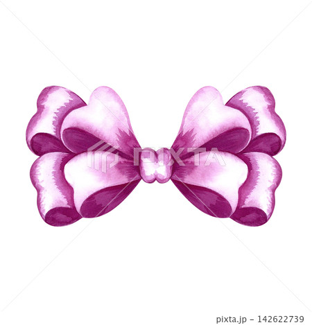 Pink bow. A hand drawn watercolor illustration. A versatile element for design, invitations, greetings, postcards, labels and packaging, holiday decor, and much more. Pink bow. A hand drawn watercolor illustration. A versatile element for design, invitations, greetings, postcards, labels and packaging, holiday decor, and much more. 142622739