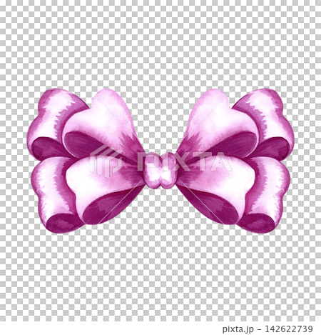 Pink bow. A hand drawn watercolor illustration. A versatile element for design, invitations, greetings, postcards, labels and packaging, holiday decor, and much more. Pink bow. A hand drawn watercolor illustration. A versatile element for design, invitations, greetings, postcards, labels and packaging, holiday decor, and much more. 142622739