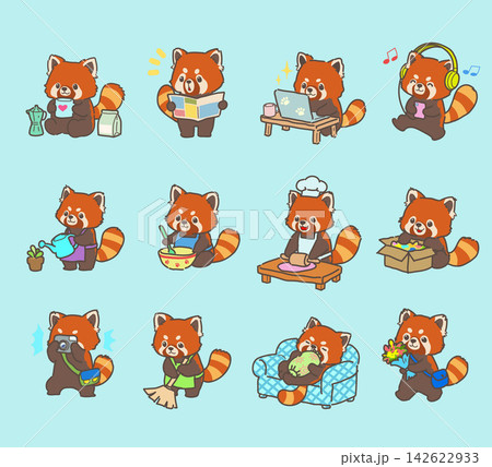 Cute Red Panda Characters Doing Everyday Activities and HobbiesDescription 142622933