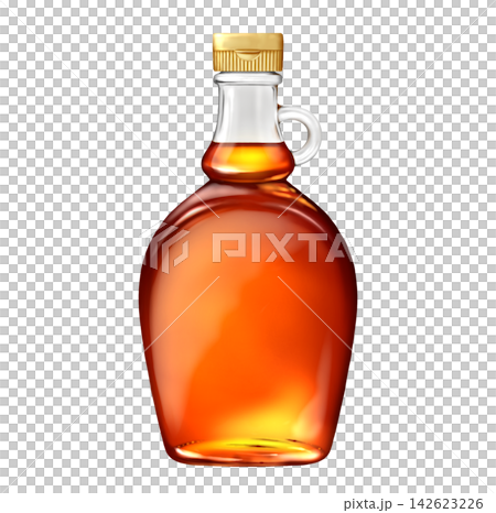 Maple syrup in a bottle with a handle, no label. Maple syrup in a bottle with a handle, no label. 142623226