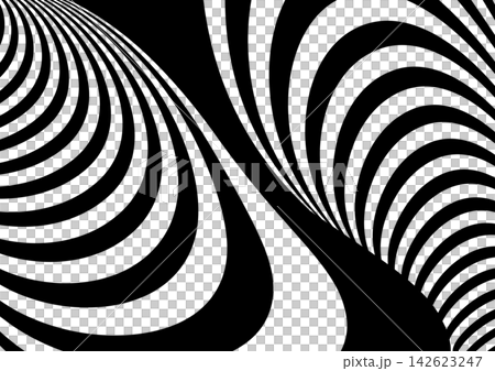 Monochrome op art background. Simple modern design wallpaper. The effect of an optical illusion that looks three-dimensional. Monochrome op art background. Simple modern design wallpaper. The effect of an optical illusion that looks three-dimensional. 142623247