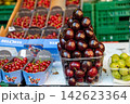 Market scene in Prague with cherries and plums at a local fruit stand in summer 142623364