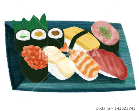 リアルで美味しそうなお寿司のイラスト リアルで美味しそうなお寿司のイラスト 142623743