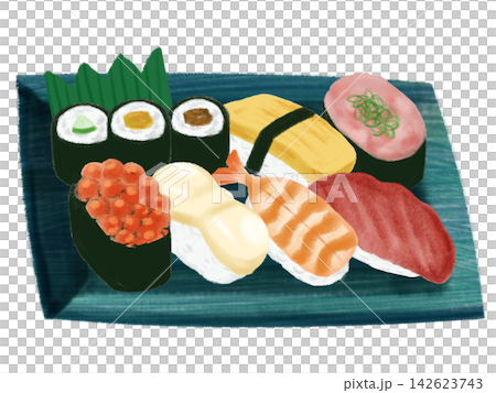 リアルで美味しそうなお寿司のイラスト リアルで美味しそうなお寿司のイラスト 142623743