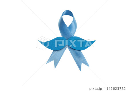 Blue ribbon with moustache raises awareness, isolated on white, PNG Blue ribbon with moustache raises awareness, isolated on white, PNG 142623782