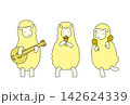 楽器や歌を演奏する羊たちのイラスト、線あり 142624339