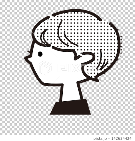 側臉短髮女性插圖 側臉短髮女性插圖 142624424