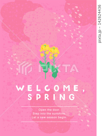 菜の花と水彩タッチの「WELCOME, SPRING」ポスターデザイン 142624436