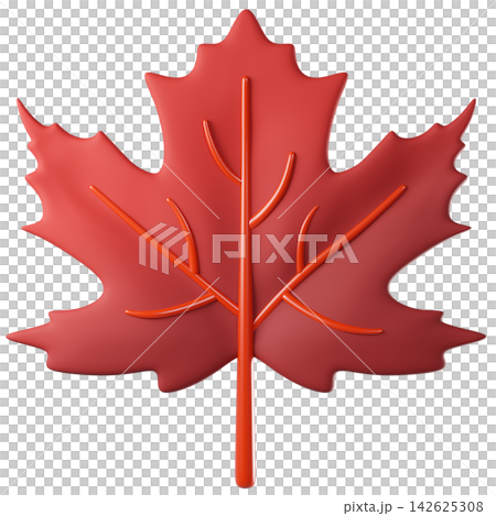 3D leaf maple in orange color, isolated on background. Botanical leaves for eco design, spring, summer, autumn, nature, organic, gardening, stickers, banners. 3d render 142625308
