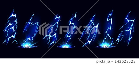 Cartoon lightning bolt effect with energy strikes Cartoon lightning bolt effect with energy strikes 142625325
