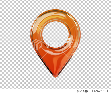 Glossy orange 3D map location pin icon. Transparent glass navigation markers isolated on background for map, GPS, geotagging, travel. 3d render. Glossy orange 3D map location pin icon. Transparent glass navigation markers isolated on background for map, GPS, geotagging, travel. 3d render. 142625801