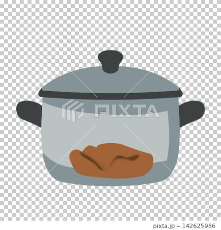 Braising Pot With Meat And Lid Flat Vector Braising Pot With Meat And Lid Flat Vector 142625986
