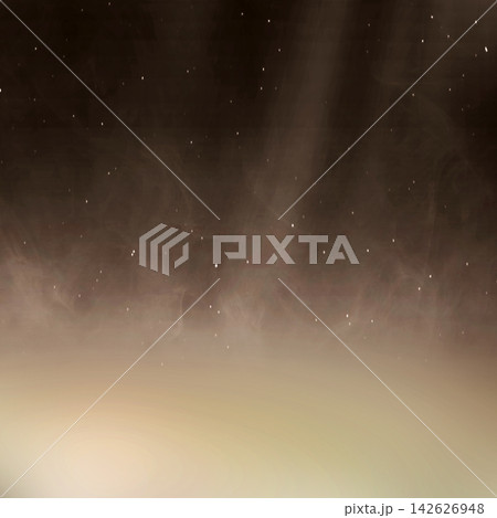 Abstract dark brown background with dramatic light rays, soft swirling smoke, and glowing dust particles. Perfect for mystic or atmospheric designs. Smoke background 142626948